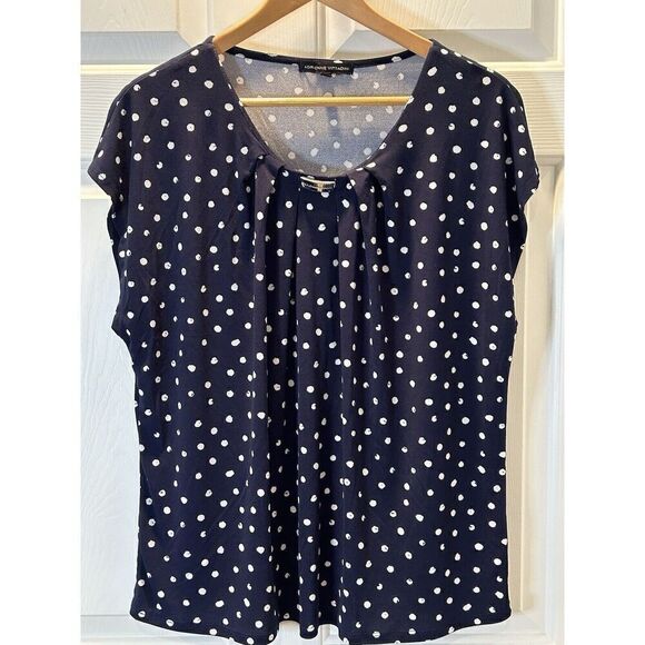 Adrienne Vittadini Navy Blouse w/ White Polka Dots Womens Size 1X - Picture 1 of 5